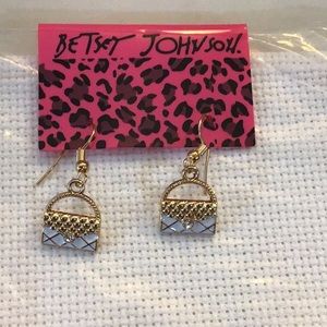 Betsey Johnson Purse Earrings White & Gold Dangle